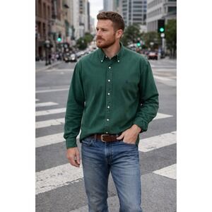 VTG Ralph Lauren Mens Green Blake Button Down Shirt Long Sleeve Cotton Size M